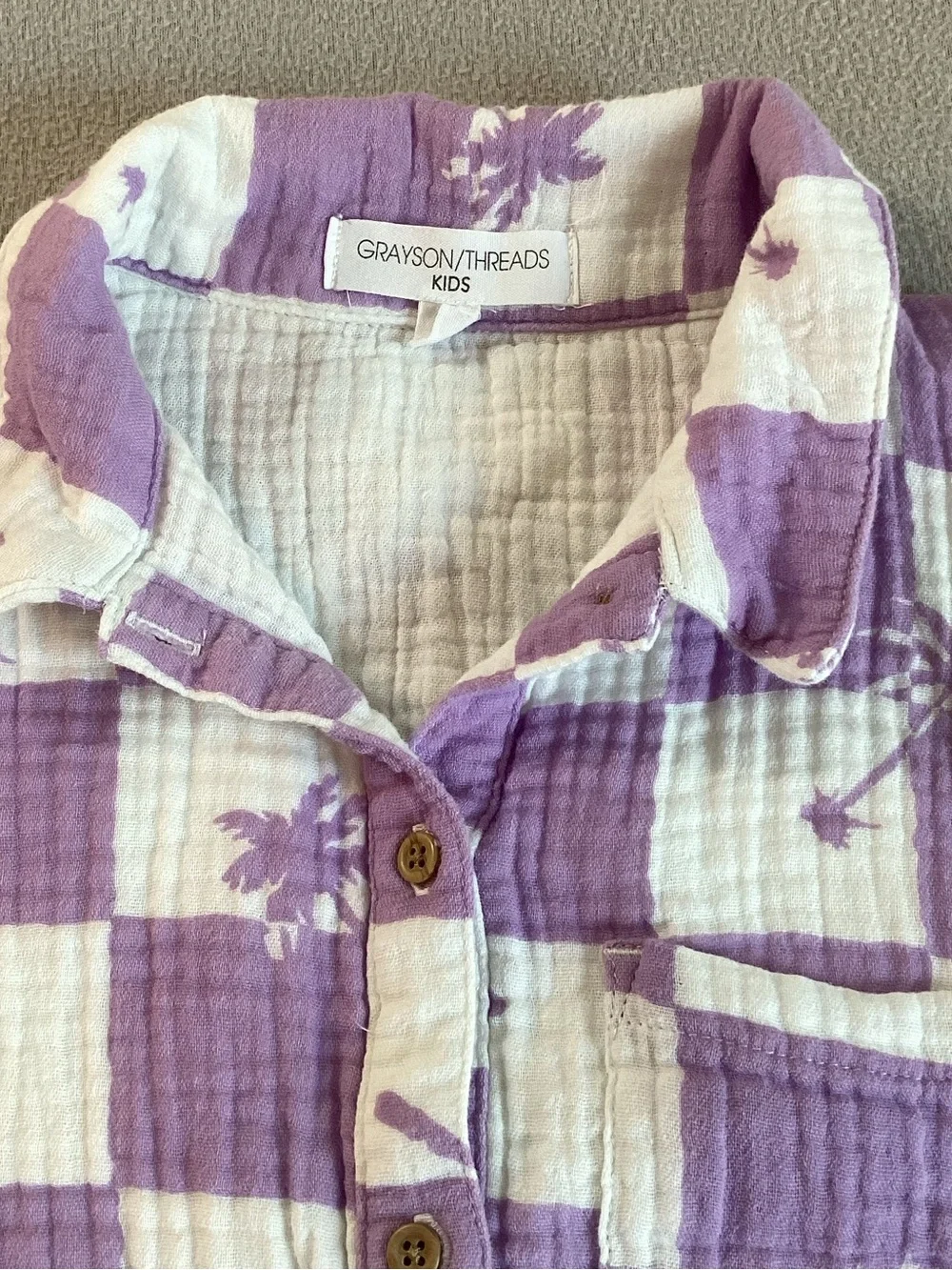 Grayson Threads Lavender and White Check Palm Shirt & Shorts Set Size M Cotton